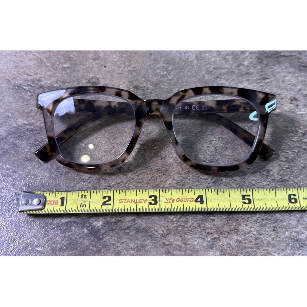 Women's Tortoiseshell Brown +1.50 Reading Glasses Square Flex Hinge 49-22-142-42